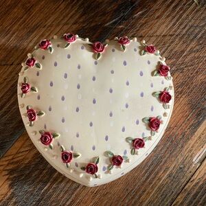 Vintage Heart-Shaped Trinket Box with Red Roses